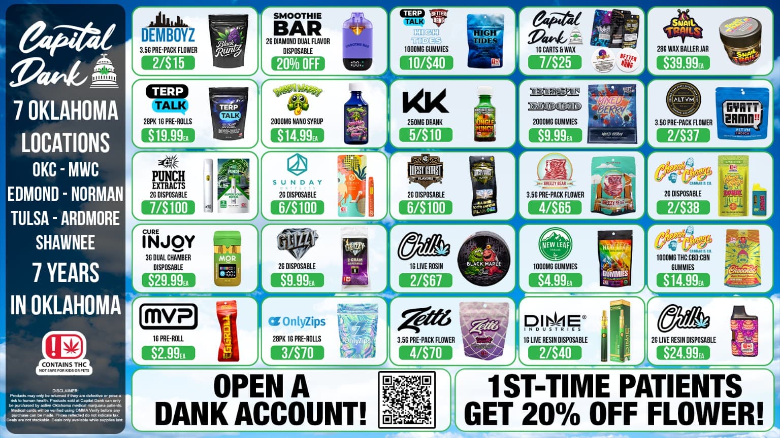 Capital Dank Oklahoma flyer. Offers and restrictions are available in text below.